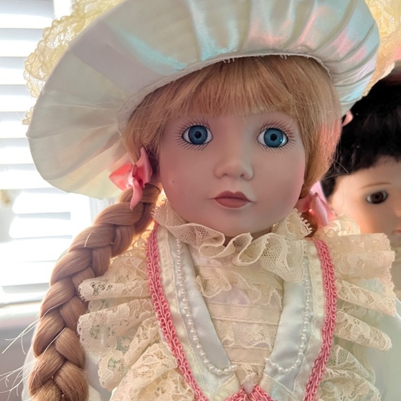 Porcelain Doll, with Satin Dress, and Hat. - Picture 5 of 7